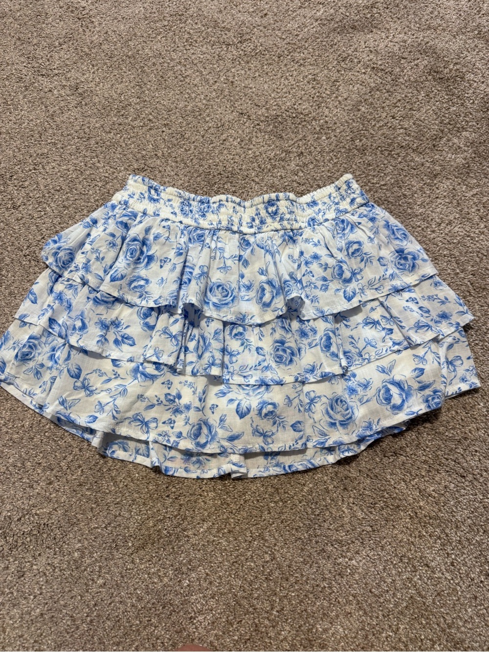 Hollister Blue Floral Tiered Ruffle Skirt - XS